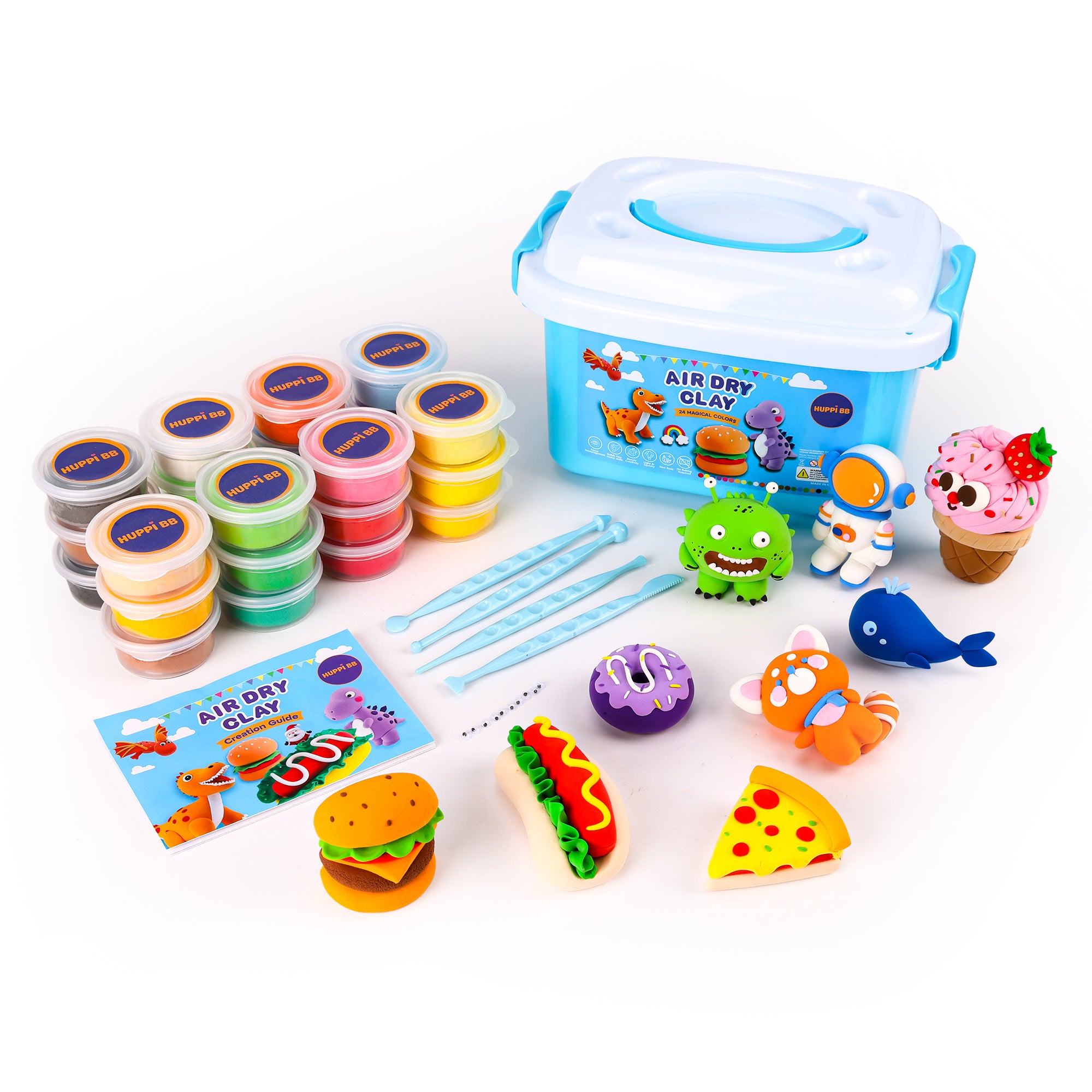 Air Dry Clay Kit for Kids – Rich and Bright Colours, Ultra-Light & Non-Sticky Modelling Clay Set with Tools & Tutorial – Safe, Non-Toxic Craft Kit for Creative DIY Sculpting & School Projects. Educational and Screen Free Toys