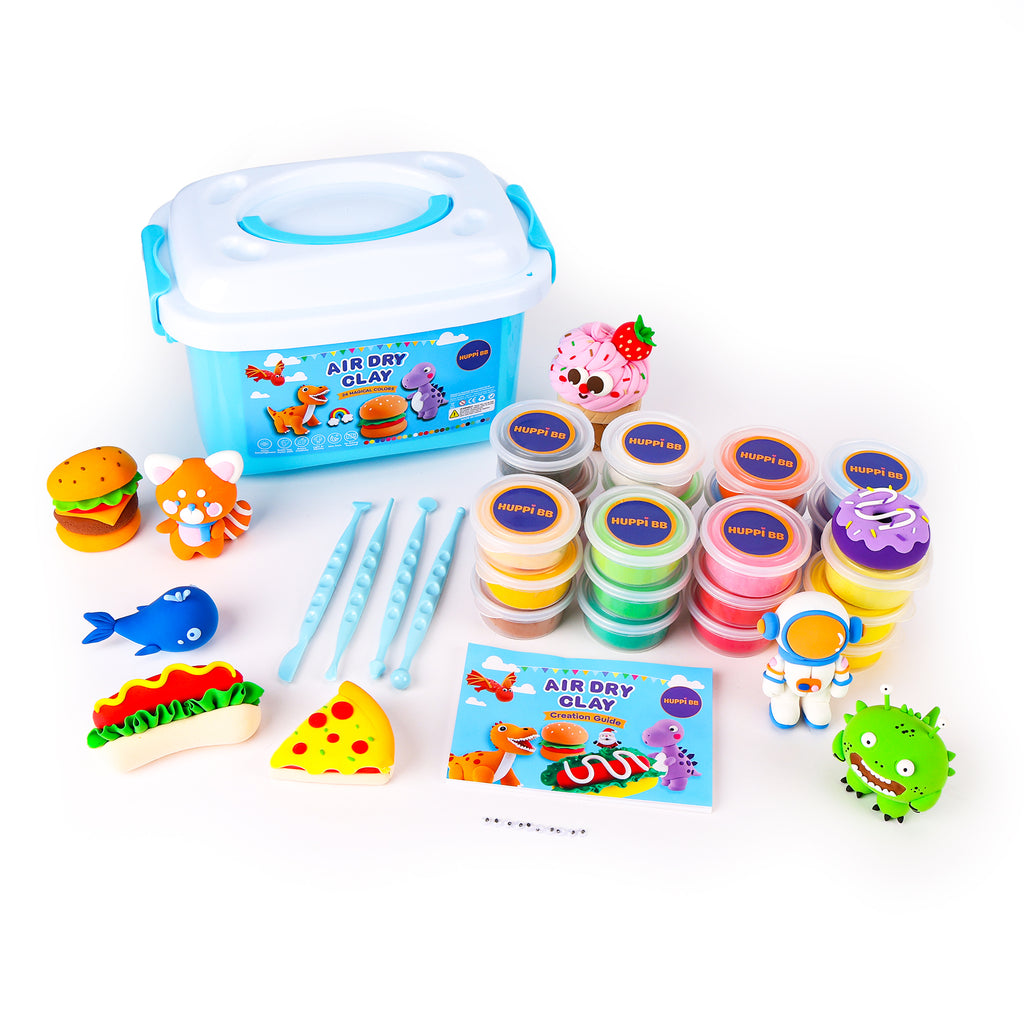 Air Dry Clay Kit for Kids – Rich and Bright Colours, Ultra-Light & Non-Sticky Modelling Clay Set with Tools & Tutorial – Safe, Non-Toxic Craft Kit for Creative DIY Sculpting & School Projects. Educational and Screen Free Toys