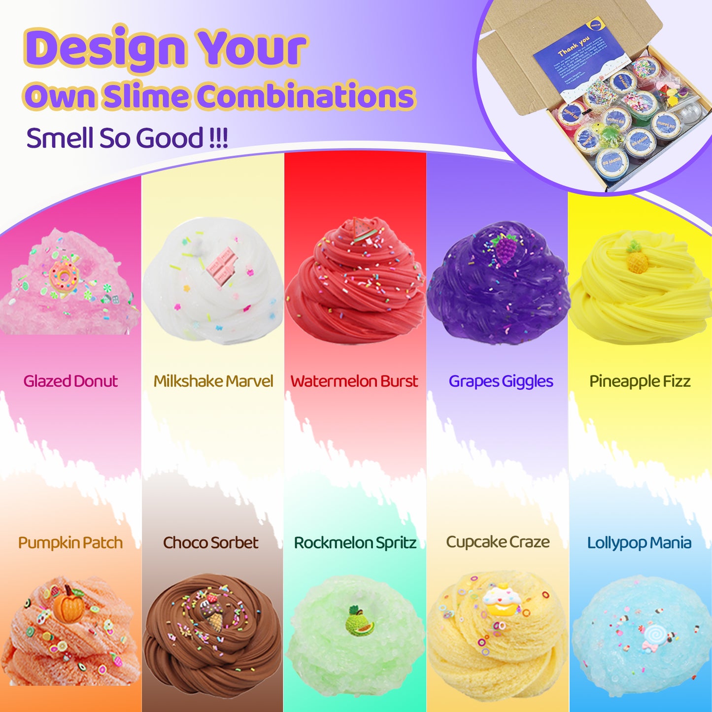 HUPPI BB® Gift Box 10 Pack Scented Mixed Slime Kit Butter, Cloud, Bingu Slime,Fidget Toy Kids Party Birthday Gifts