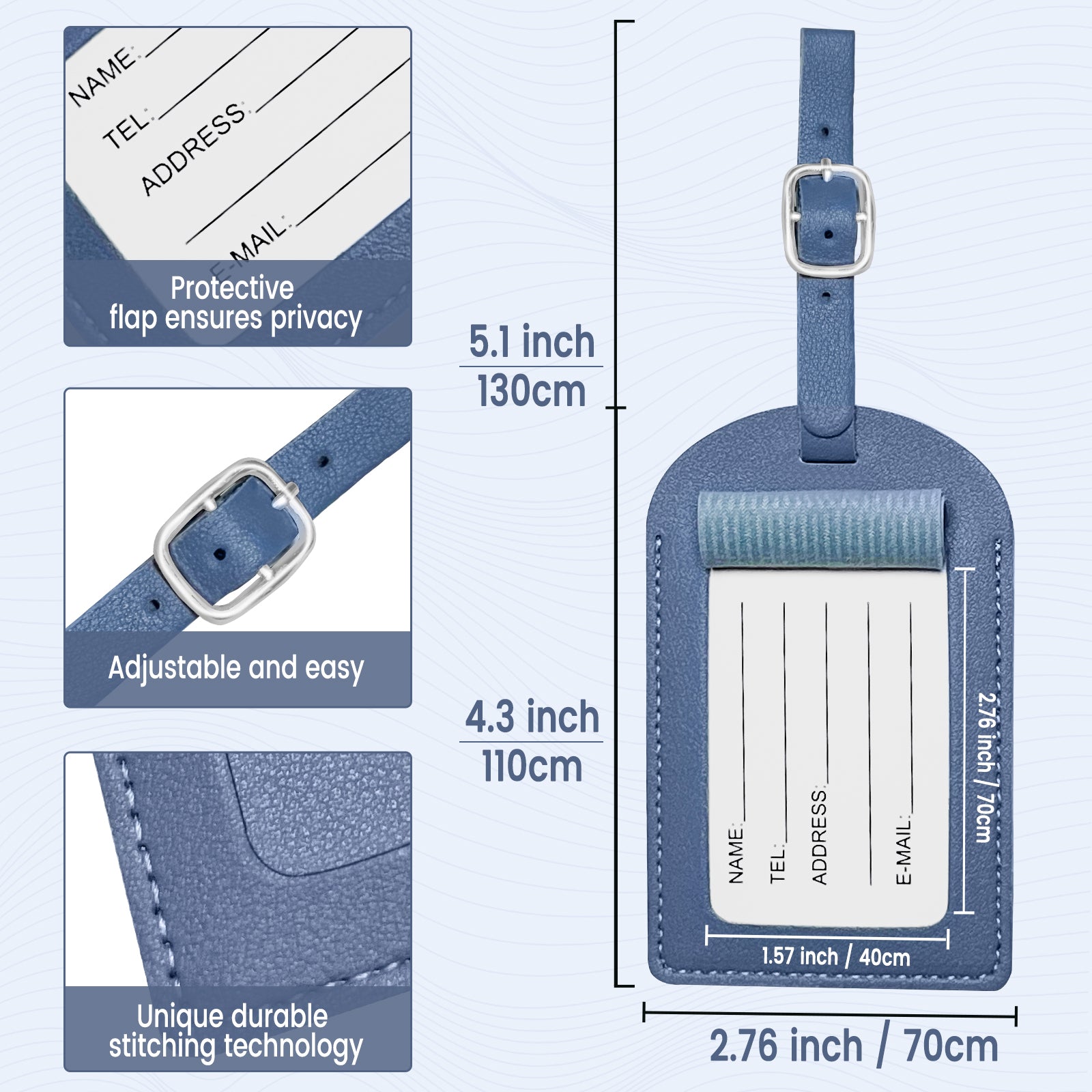jetsetta 4 Pack Travel Luggage Tags Stylish Color Durable ID Tags Privacy Protection Swift Identification of Luggage Suitcase Bag