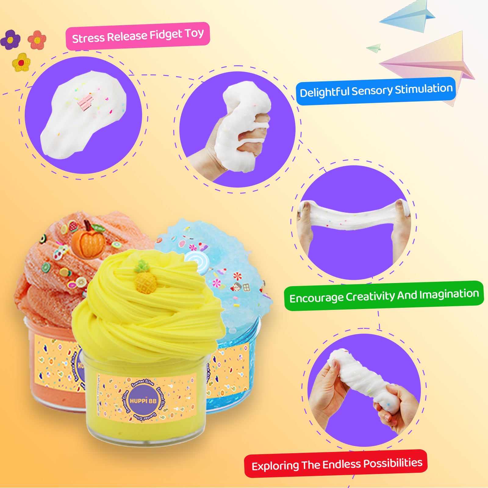 HUPPI BB® Gift Box 10 Pack Scented Mixed Slime Kit Butter, Cloud, Bingu Slime,Fidget Toy Kids Party Birthday Gifts
